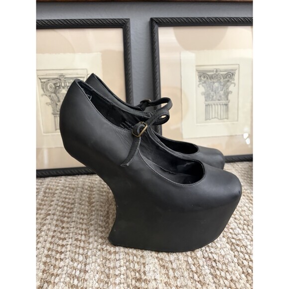 Jeffrey Campbell NIGHT WALK Black Leather Havana Last Platform Heels Size 8M - Picture 4 of 8